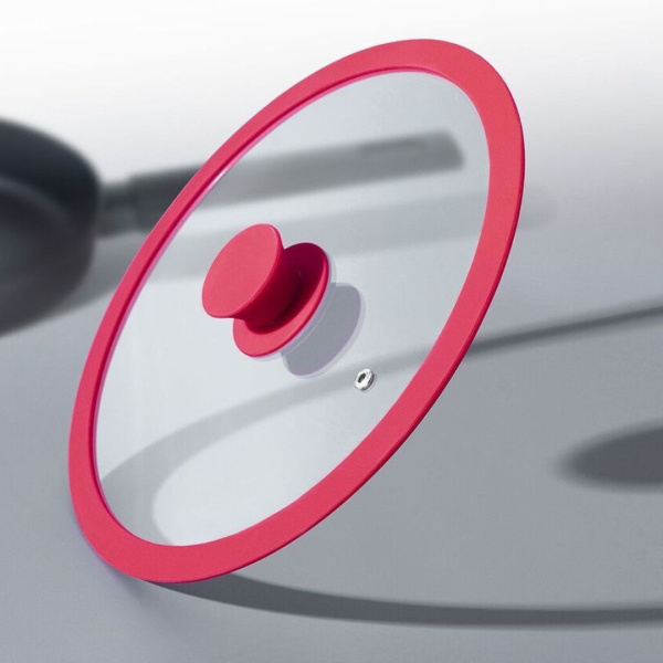 Крышка стеклянная с силиконовым ободом Home Queen RED HOT, красная, D 26см